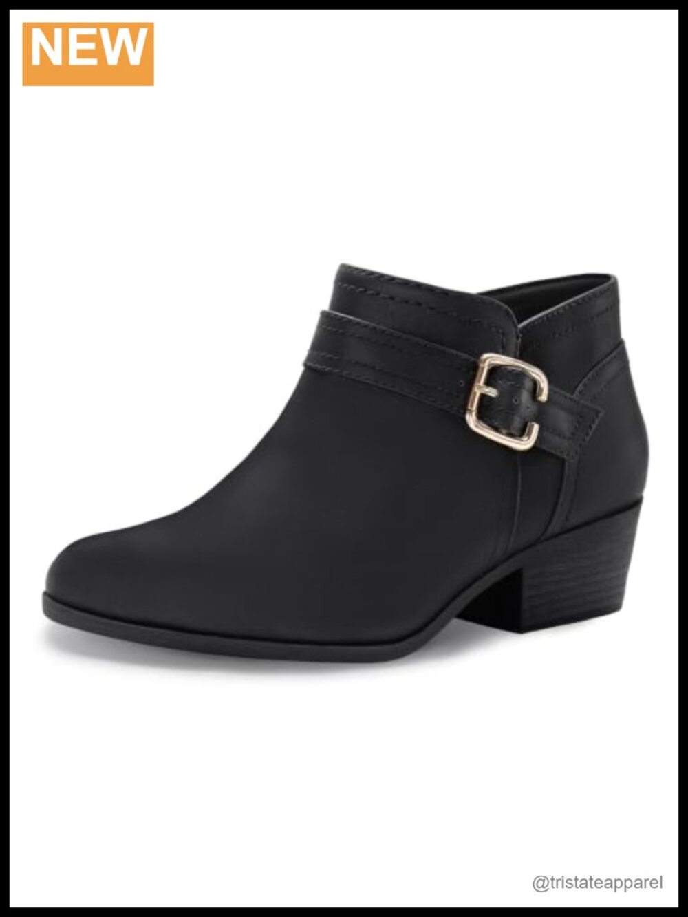 Women's Chunky Low Heel Pointed Toe Ankle Boots with Zipper and Buckle